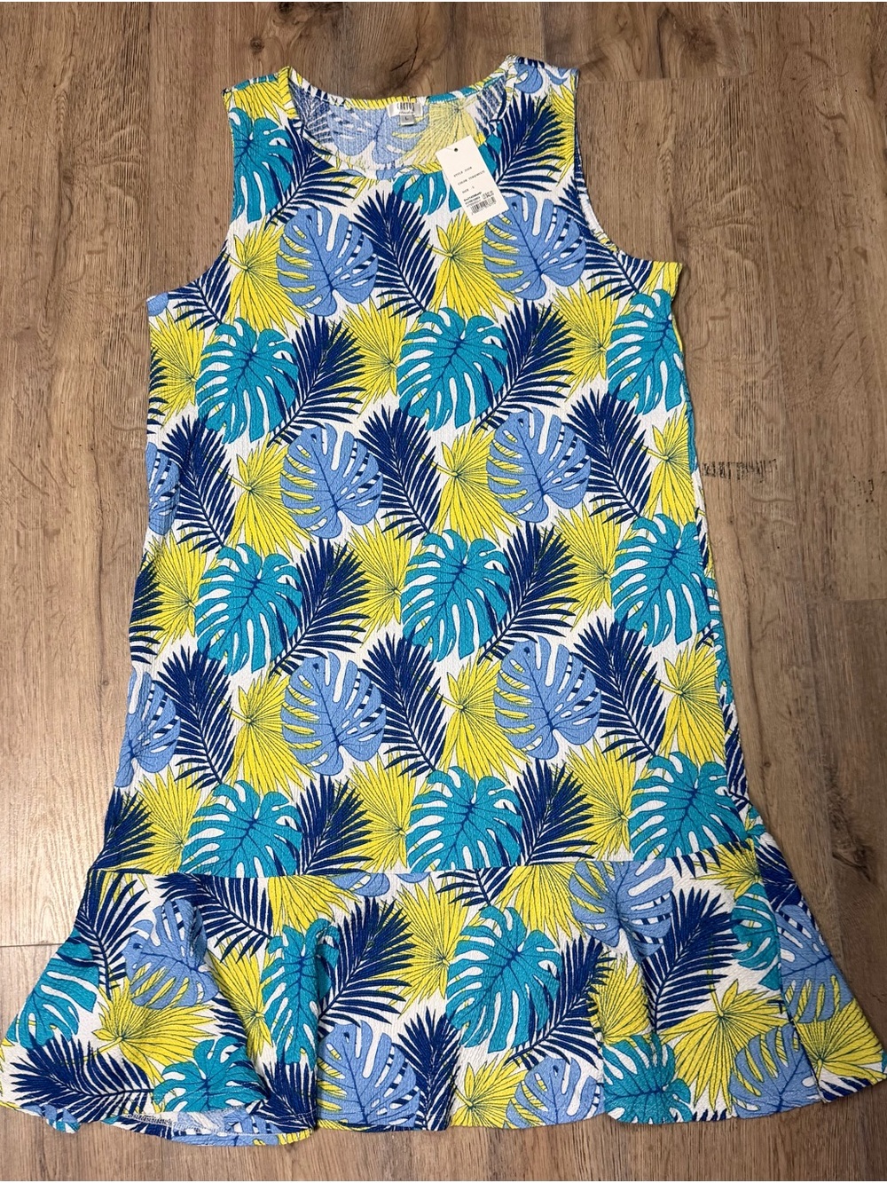 Kaktus Tropical Leaf Shift Dress - Turquoise, Blue & Yellow